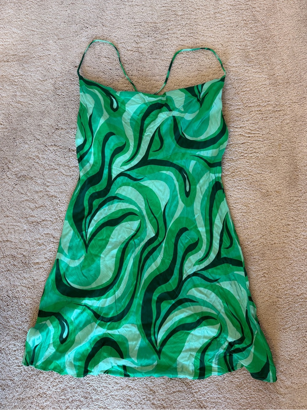 Zara Green Abstract Swirl Slip Dress
